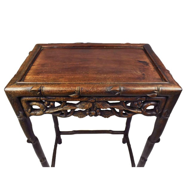 Early 20th Century Early 20th Century Floral Bamboo Design Carved Rosewood Side Table - Plant Stand For Sale - Image 5 of 16