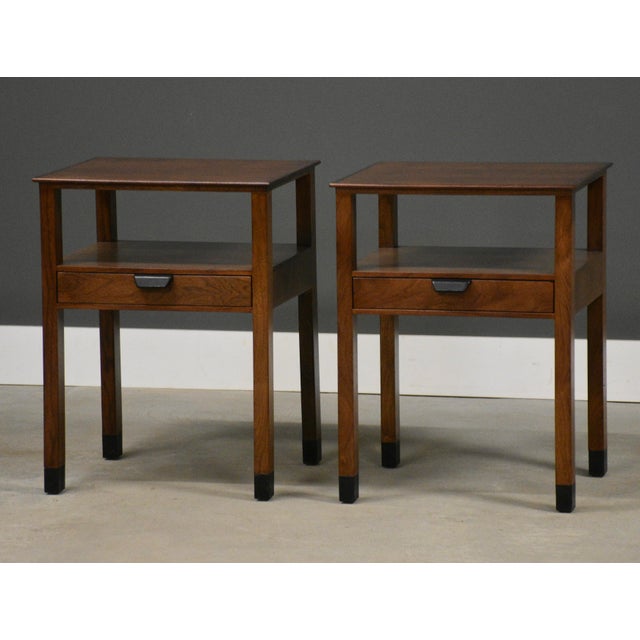 Mid-Century Modern 1950s Refinished Walnut Nightstands by Edward Wormley for Dunbar - A Pair For Sale - Image 3 of 12