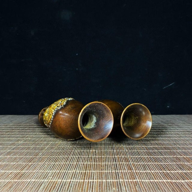 Metal Pair of Gilt Bronze Vases With Dragon & Phoenix Relief — Dragon-Phoenix Auspicious Motif For Sale - Image 7 of 9