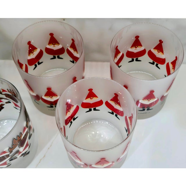 Culver Ltd. Vintage Culver LTD Christmas Santa & Reindeer Frosted Tumblers, Set of 6 For Sale - Image 4 of 10