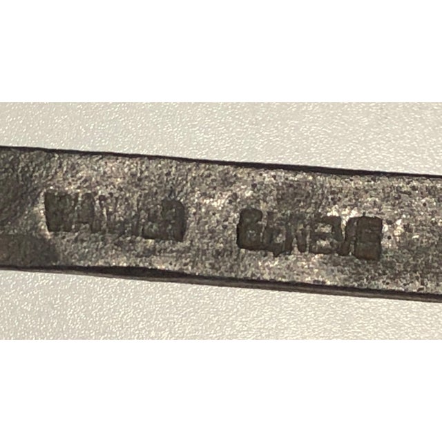 1900s Pair of wrought iron and hammer firedogs. Art Nouveau. Signed Wanner Genneva For Sale - Image 12 of 12