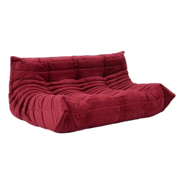 Ligne Roset Togo Medium Sofa (3-Seater) in Bordeaux Red Corduroy - Restored Original For Sale