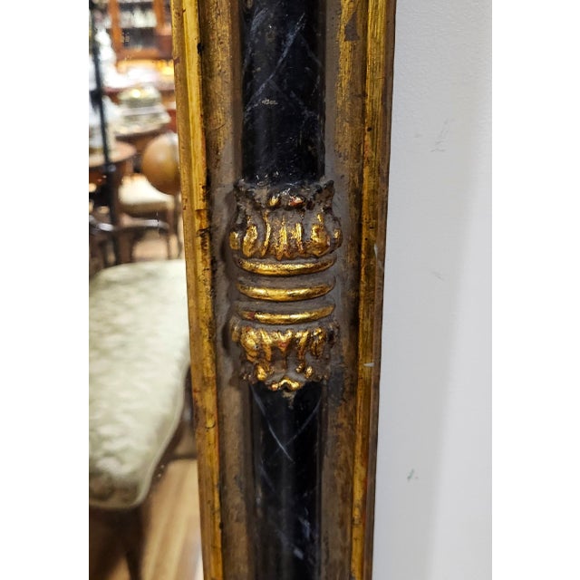 Antique English Regency Style Black & Gilt Carved Wood Overmantel Mirror For Sale In New York - Image 6 of 9