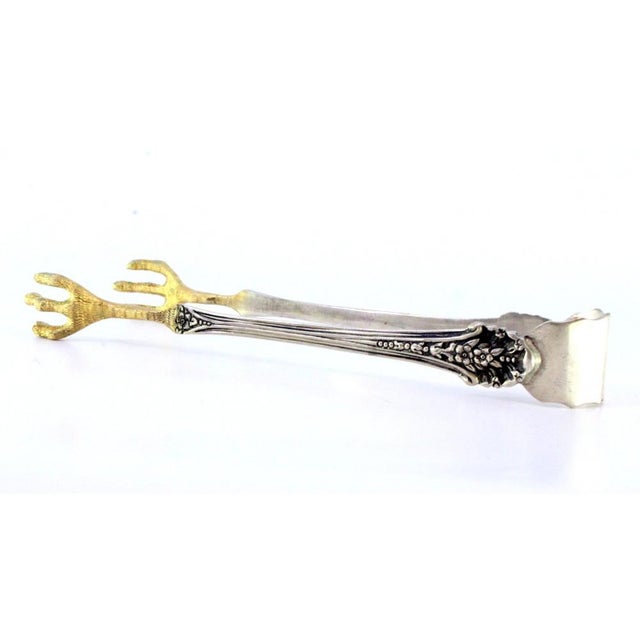 Silver Ice Tongs in the Shape of Golden Bird Claws For Sale - Image 5 of 8