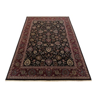 Kashan Hand-Knotted Persian Black Field With Deep Red Border Rug 9x12 For Sale