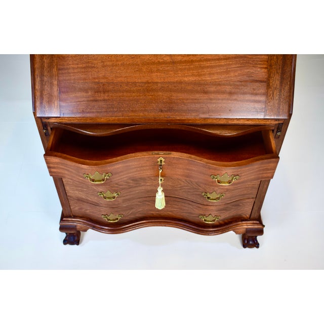 Chippendale Mahogany Secretary Slant Top Desk, 1920's For Sale - Image 10 of 16