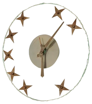 Art Deco Wall Clock in Rough Edged Glass with Brass Stars, 1940s