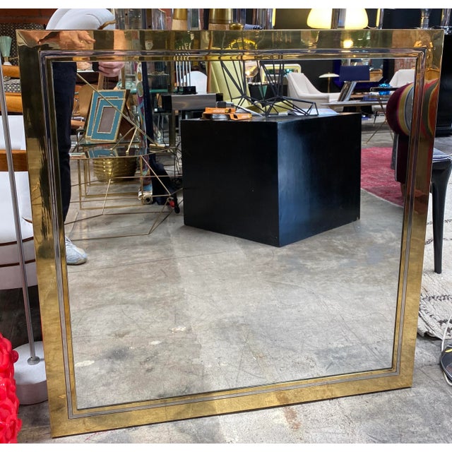 Metal 1970s Mid Century Italian Square Wall Mirror For Sale - Image 7 of 7