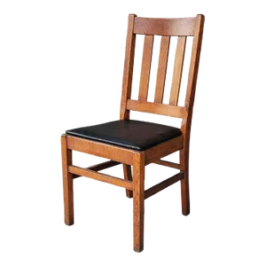 Antique Craftsman Quarter Sawn Oak Dining or Single Desk Chair Upholstered Seat