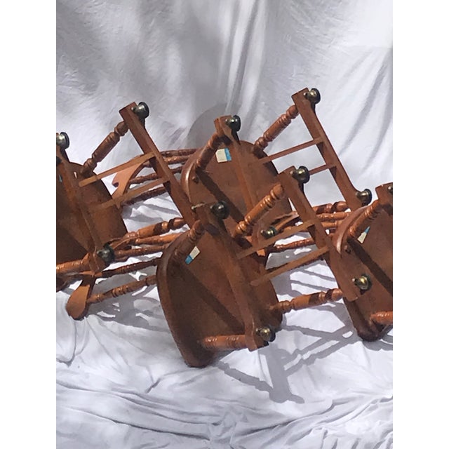 MCM Vintage Tell City Tavern Chairs Rolling Wood Dining Chairs For Sale - Image 16 of 17