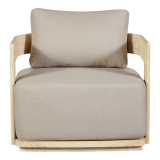 Eclipse Outdoor Solid Teak Wood Chair Natural Look - Gray Fabric For Sale
