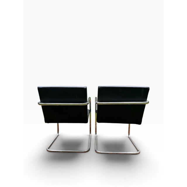 Black Set of 4 Mies Van Der Rohe Brno Tubular Chairs for Knoll — Chrome & Leather For Sale - Image 8 of 13
