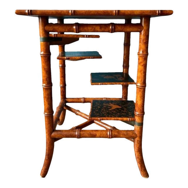 Regency Black Lacquered & Faux Bamboo Side Table For Sale