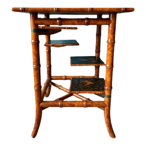Regency Black Lacquered & Faux Bamboo Side Table