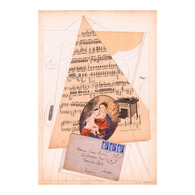 Max Ernst Christmas Card 1938 Signed Modern Mixed Media Collage and Drawing For Sale