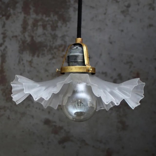 1920s French Art Nouveau Frosted Glass Pendant Light, 1920s For Sale - Image 5 of 7