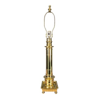 1990s Frederick Cooper Brass Faux Lantern Column Footed Table Lamp For Sale