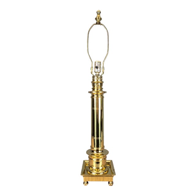 1990s Frederick Cooper Brass Faux Lantern Column Footed Table Lamp For Sale
