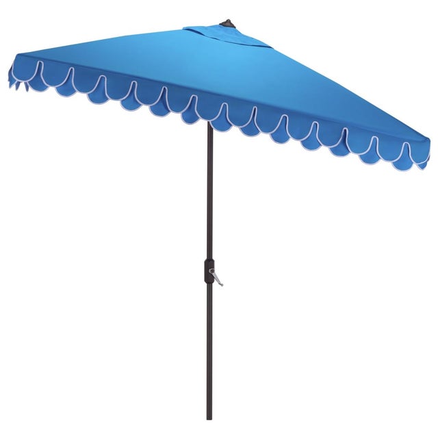 Metal Elegant Valance 7.5 Ft Square Umbrella, Pacific Blue With White Trim For Sale - Image 7 of 8