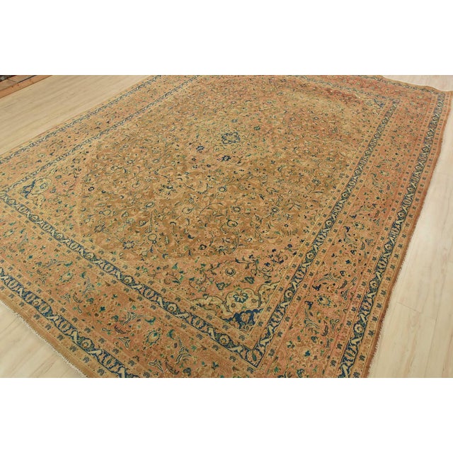 Farmhouse Kashan Rug 9'7'' X 12'4'' Brown Wool Vintage Distressed Hand-Knotted Carpet For Sale - Image 3 of 15