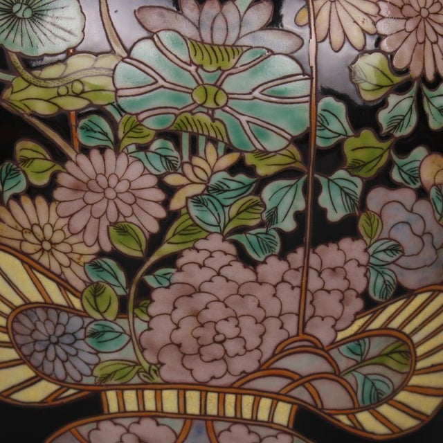 Ceramic Antique Chinese Ceramic Pot Qing Dynasty Kangxi Marked Black Ground Famille Rose Porcelain Ginger Jar Hand Painted Flowers Pattern For Sale - Image 7 of 7