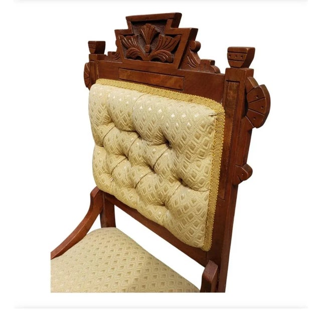 Victorian Antique Victorian Walnut Upholstered Tufted Parlor Chair, Circa 1880s For Sale - Image 3 of 10