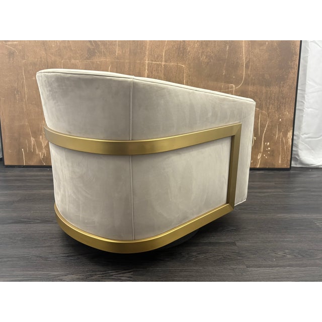 Metal Rh Reginald Chair | Italian Veneto Leather – Ivory | Brass | Black Oak Drifted Base | 360° Swivel For Sale - Image 7 of 18