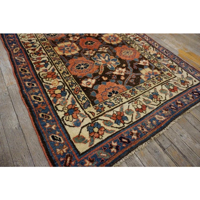 1870s Brown Geometric Tribal Antique North West Persian Rug 3'8" X 13'0" Knotted Wool Carpet For Sale - Image 9 of 10