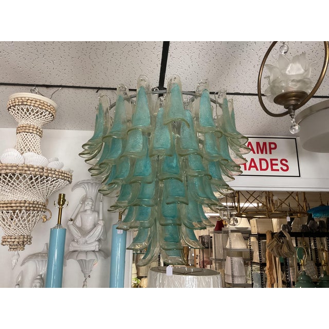 Mid-Century Modern 1980s Murano Style Large Sained Glass Chandelier For Sale - Image 3 of 5