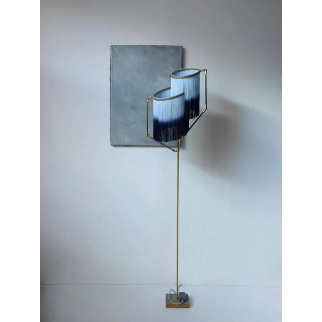 Blue charme floor lamp, sander bottinga dimensions: h 153 x w 38 x d 25 cm. Hand-sculpted in brass, leather, wood and dip...