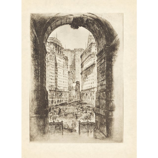 "Bowling Green" 1939 New York Etching by Anton Schutz For Sale