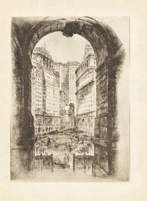 "Bowling Green" 1939 New York Etching by Anton Schutz