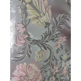 2000s Scalamandre Imported Silver Embroidered Flower Silk Fabric For Sale
