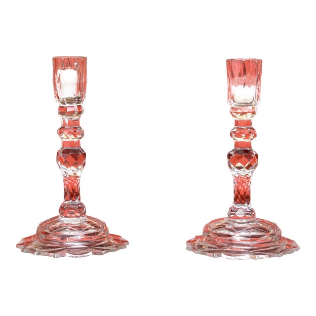 Antique 19th Century Georgian Anglo Irish Blown Glass Cut Crystal Candlesticks - a Pair For Sale