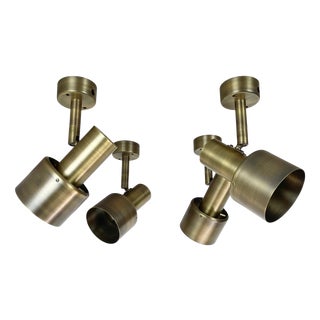 Minimalist Brass Tube Spot Wall Lights, Italy, 1970s, Set of 2 For Sale