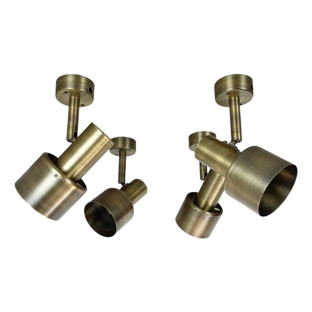 Minimalist Brass Tube Spot Wall Lights, Italy, 1970s, Set of 2 For Sale