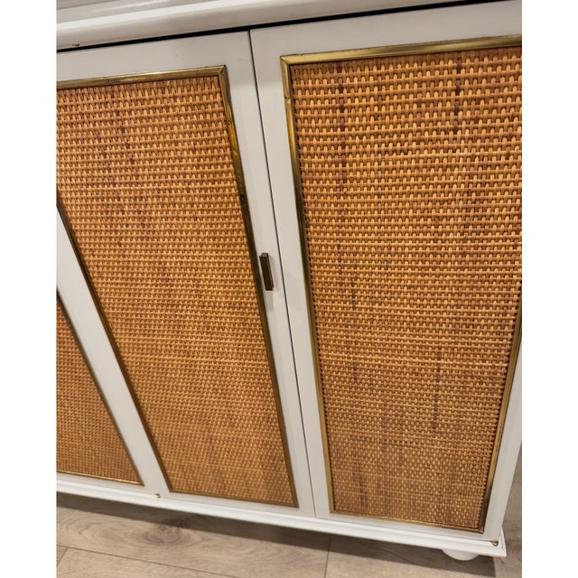 Wood Mid Century Modern Marble and Wicker Credenza For Sale - Image 7 of 10