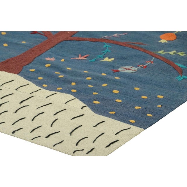 Rug & Kilim’s Suzani Style Kilim in Blue With Polychrome Tree and Bird Pictorial For Sale In New York - Image 6 of 7