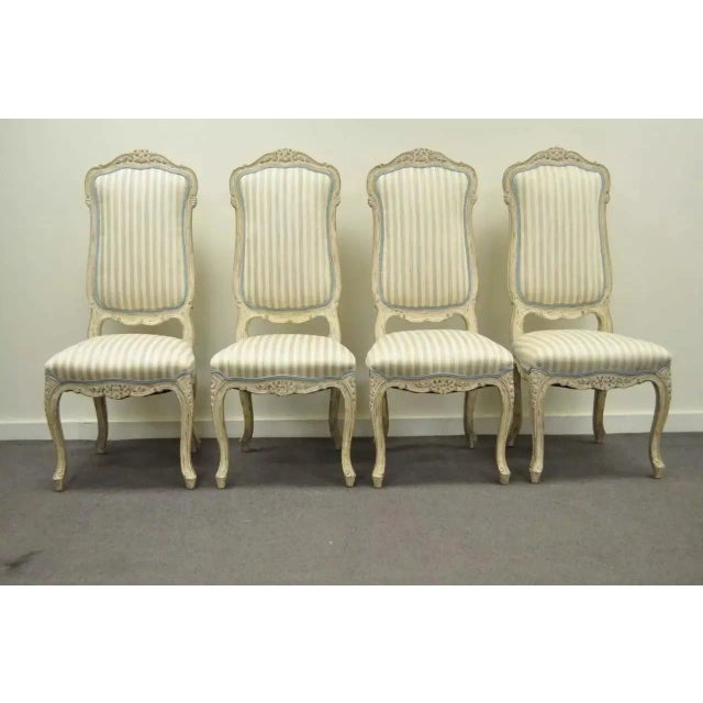 Mid 20th Century Vintage Swedish Rococo Style Cream Distress Painted Side Chairs - Set of 4 For Sale - Image 10 of 10