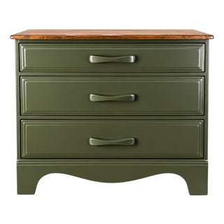 Vintage Cushman Maple 3-Drawer Dresser – Olive Green & Walnut Finish For Sale