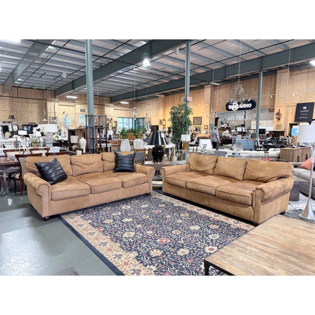 Restoration Hardware Lancaster Luxe Extra-Deep Tan Leather Three-Seat Sofa For Sale - Image 11 of 11