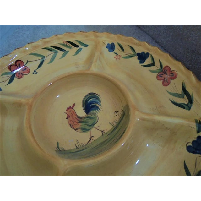 Ceramic Vintage Handpainted Rooster Serving Platter For Sale - Image 7 of 13