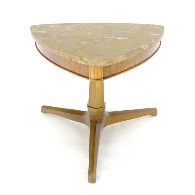 Wood Tomlinson Triangular Marble Top Side End Occasional Table Stand c1970s MINT For Sale - Image 7 of 14
