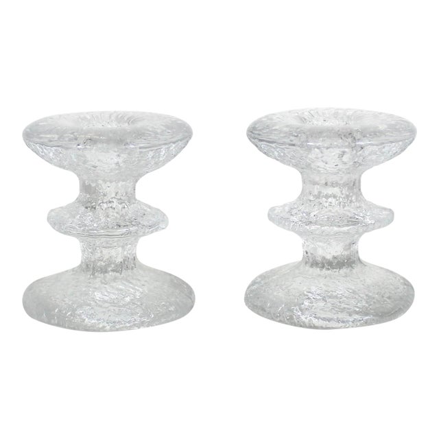 Pair of Iittala Festivo One Ring Glass Candle Holders Signed by Timo Sarpaneva Finland For Sale