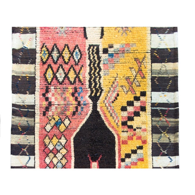 A wonderful mid-20th century Moroccan rug with a beautiful modernist pattern with multi-colored diamonds and stylized...