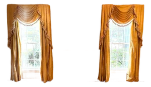 Pair of Custom Linen Drapes, Curtains and Valances, Lined, Tassels