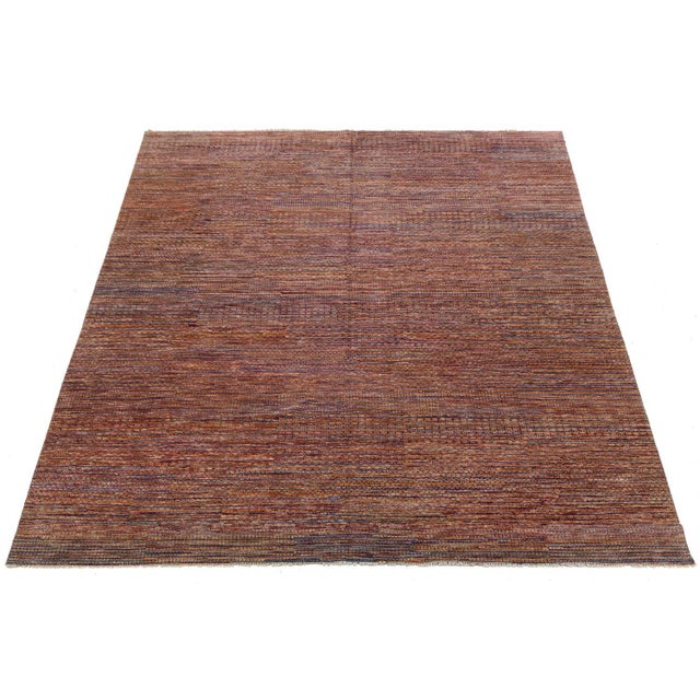 Indian Sunset Ember: Modern Indian Savannah Hand-Knotted Striped Wool Area Rug 13x17 For Sale - Image 3 of 10