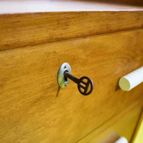 Vintage Wooden Wardrobe with Side Drawer and Slanted Legs For Sale - Image 3 of 10