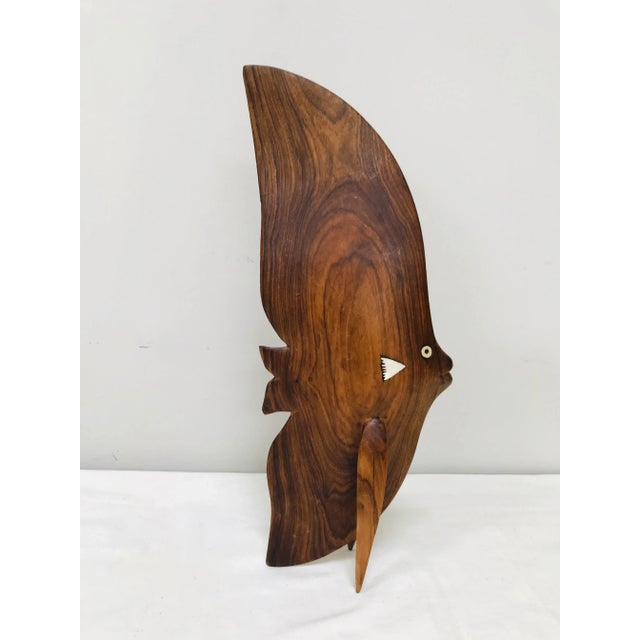 Mid 20th Century Mid-Century Modern Large Carved Burlwood Angelfish Mother of Pearl For Sale - Image 5 of 8
