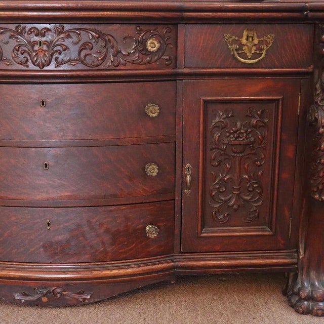 Monumental Antique Rj Horner Heavily Figural Winged Griffin Carved Oak Sideboard, Attributed For Sale - Image 11 of 18